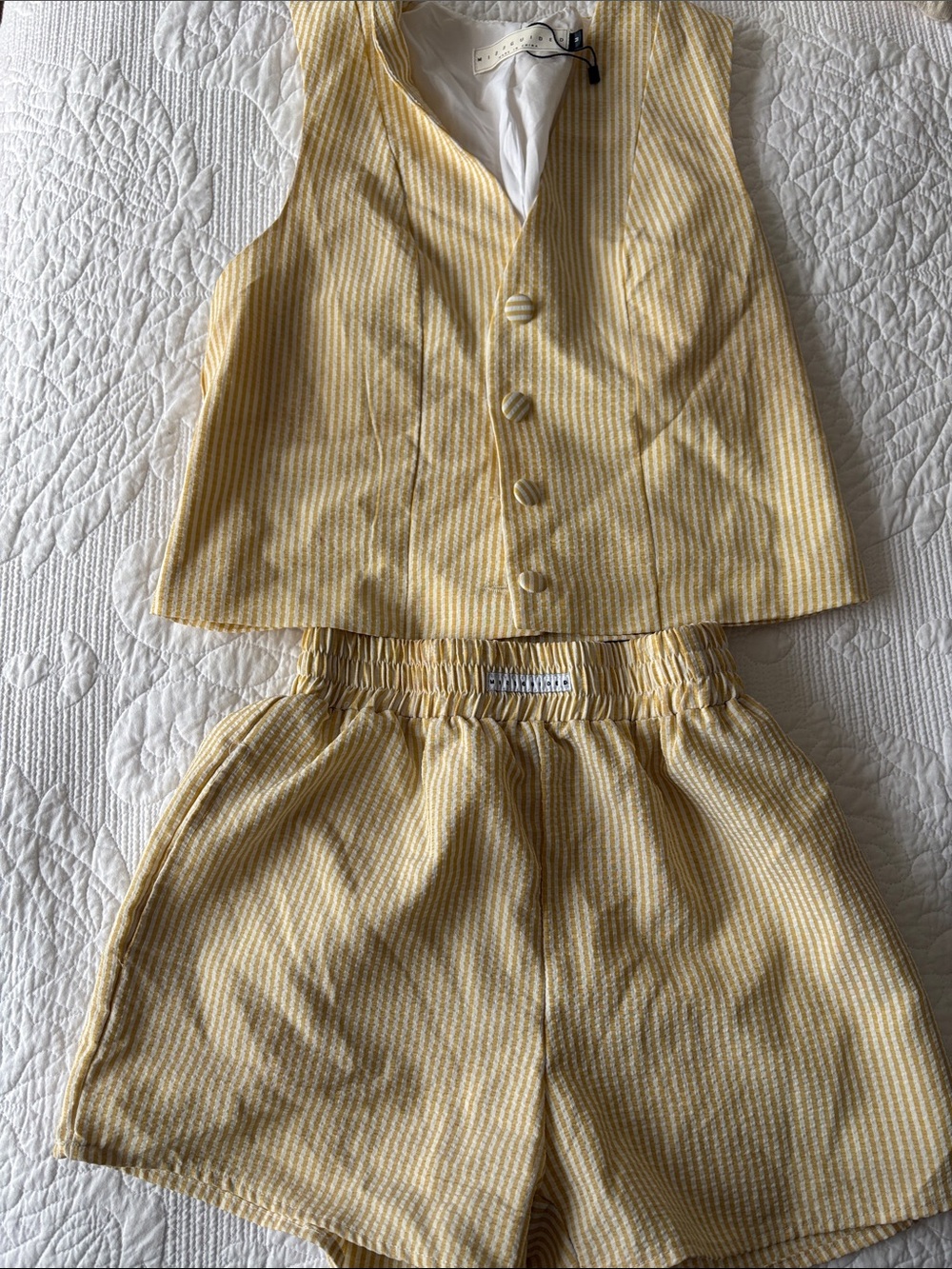 Missguided Yellow & White Striped Elastic-Waist Shorts